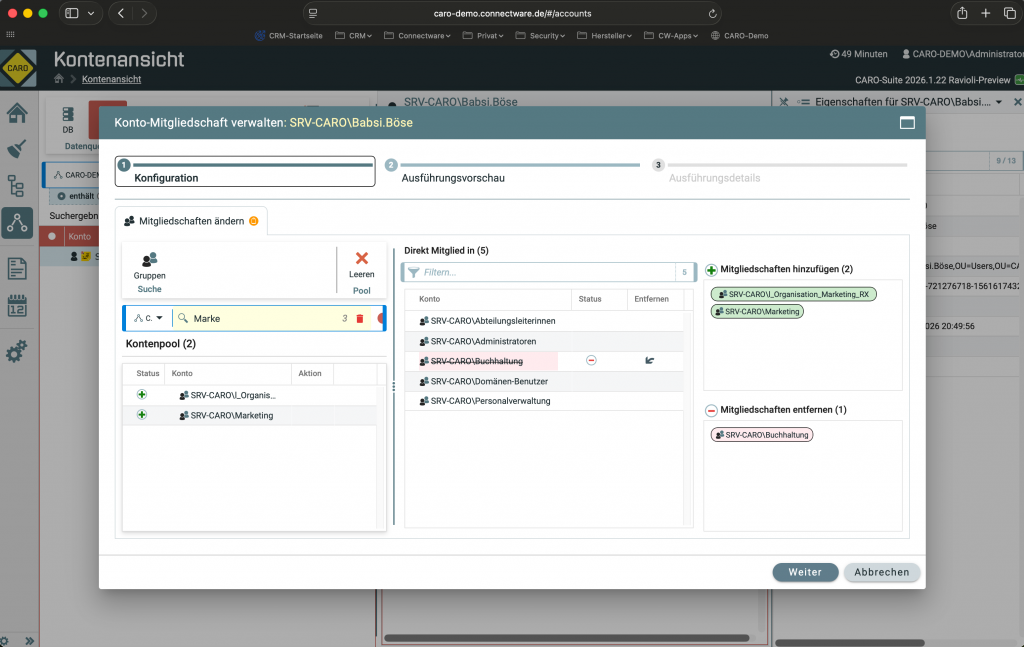 Gruppenmitgliedschaft ändern - Access Rights Management