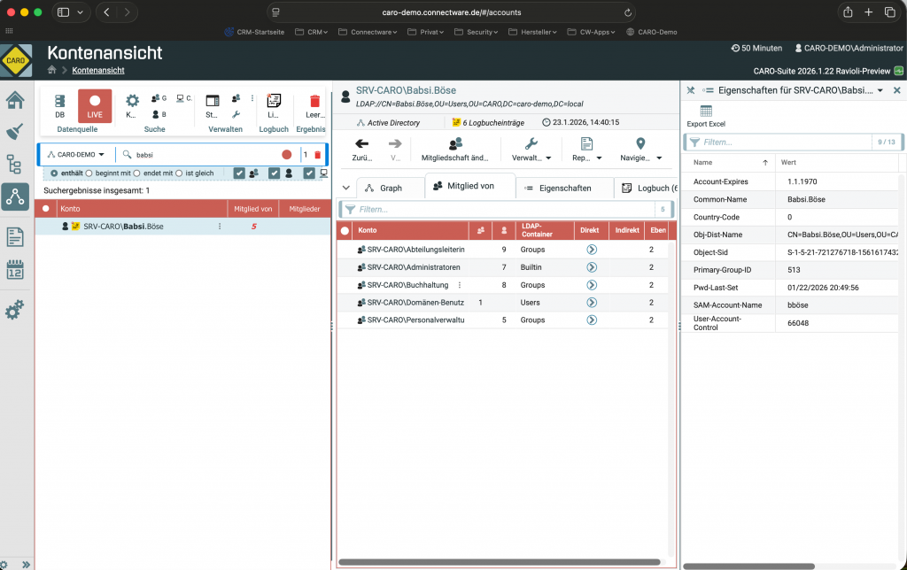 Kontenansicht - Access Rights Management